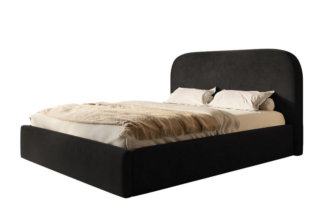 BETT 160x200 - Polsterbett mit Bettkasten und Holzrahmen - Modern Betten - Amor-Samtstoff - Kollektion Verona - Schwarz - Schwarz, Holz/Textil (160/200cm) - Alpi-Möbel