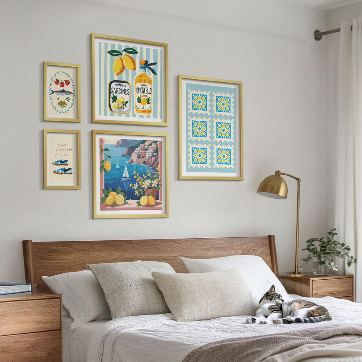 BILDER SET 5er Set - 50x50 cm & 20x30 cm & 40x60 cm Goldrahmen - Illustrationen der mediterranen Küche - Goldfarben, Kunststoff (40/60cm) - TULUP