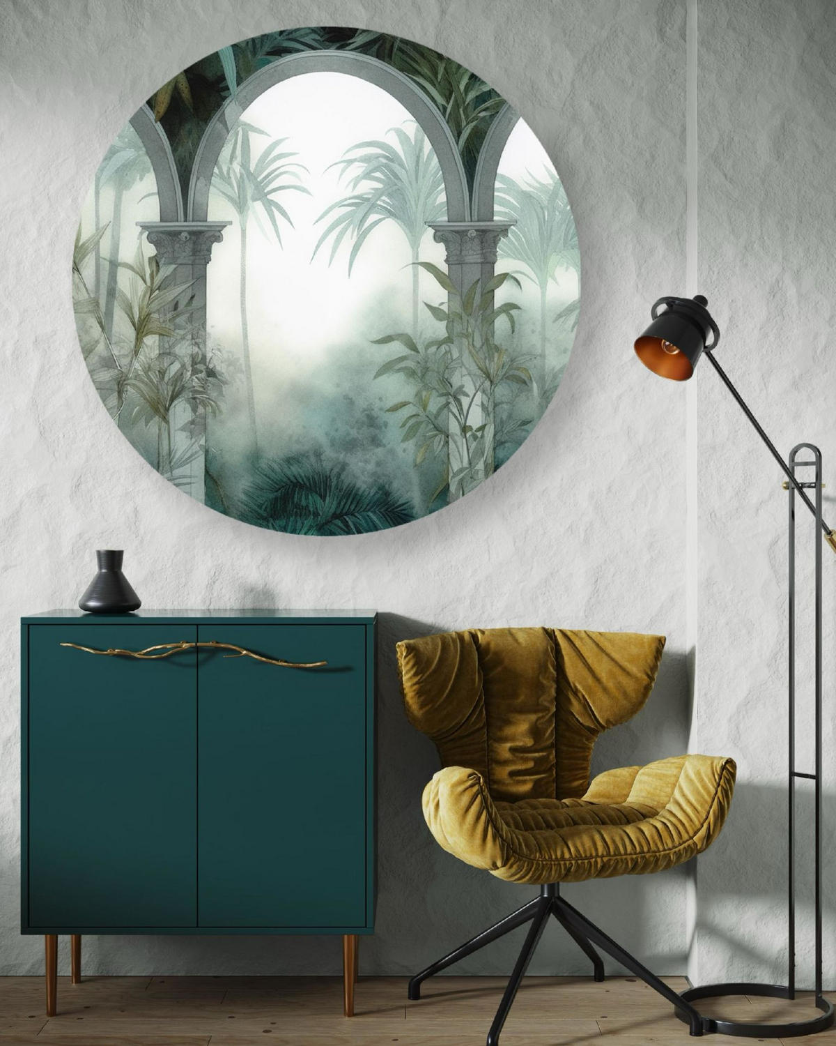 RUNDES BILD Grau 80/80 cm - Grau/Grün, Textil (80/80cm) - KUNSTLOFT