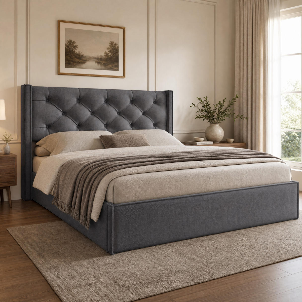 POLSTERBETT 140/200 mit Bettkasten und Lattenrost in Grau - Grau, Holzwerkstoff/Textil (140/200cm) - EVRYAE