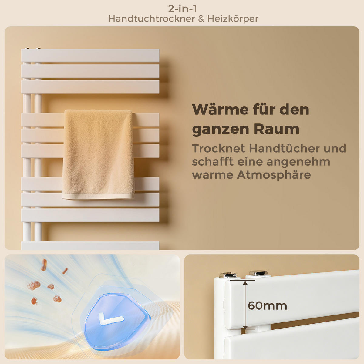 HEIZKÖRPER 104,1/50cm Weiß aus Stahl 529 W Warmwasser mit Mittelanschluss G1/2" - Weiß, Metall (50/104.1/5.9cm) - S'AFIELINA
