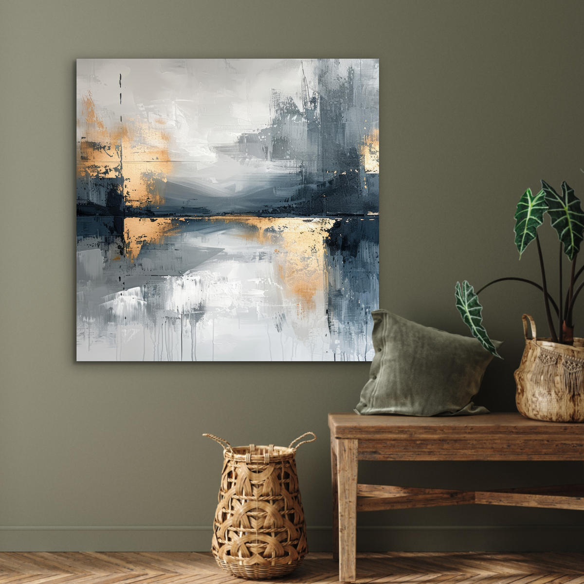KOVOVÝ OBRAZ Umenie - sivé - zlaté - abstraktné 90x90 cm - tmavosivá, kov (90/90cm) - MuchoWow