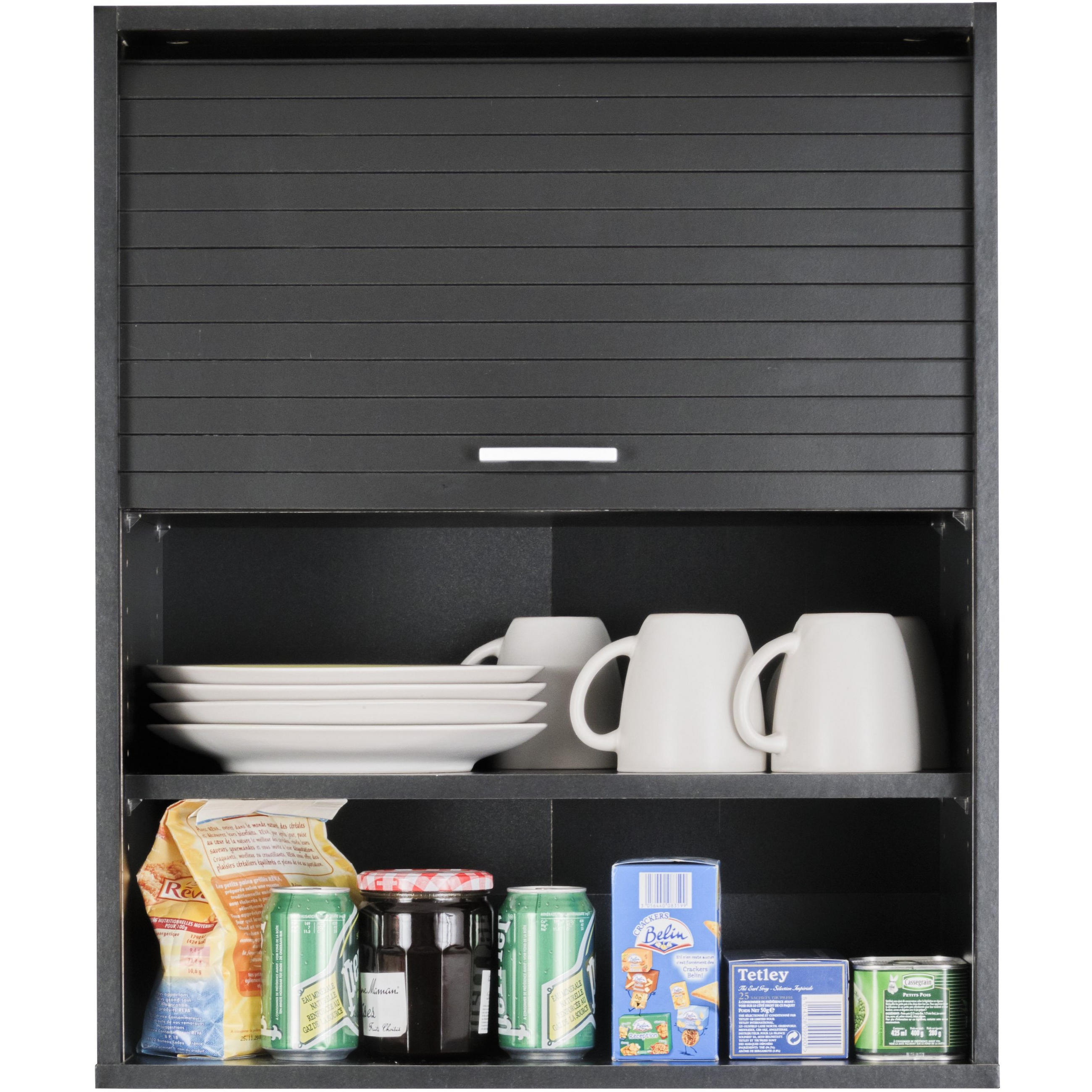 KÜCHENOBERSCHRANK mit Rolladentür 35/60/72cm - Schwarz, Holzwerkstoff (60/72/35cm) - Simmob