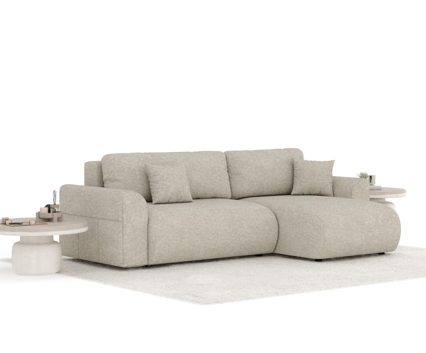 ECKSOFA MIT SCHLAFFUNKTION Bodega Beige Grau Chenille - Beige/Schwarz, Holz/Holzwerkstoff (235/138cm) - Maison de Reve