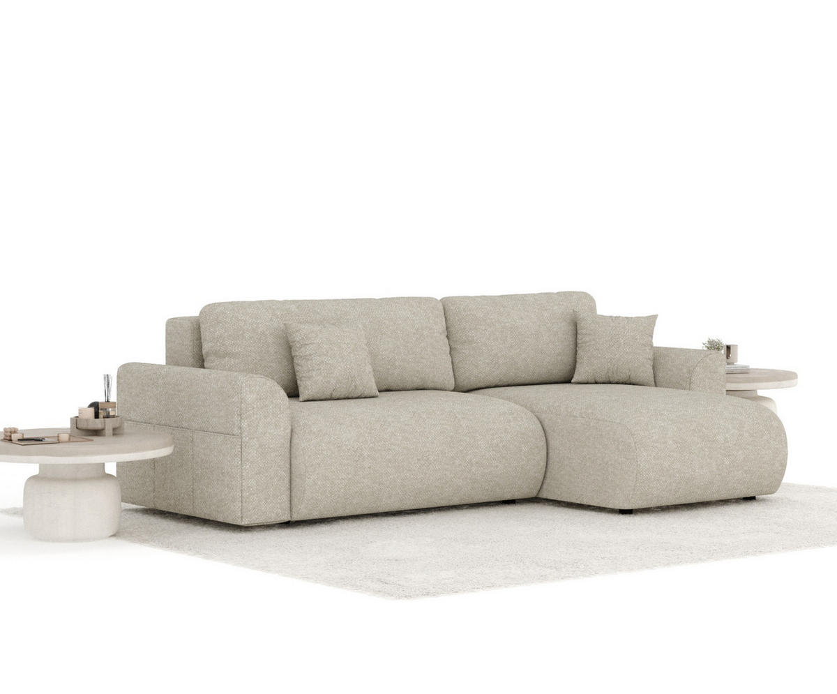 ECKSOFA MIT SCHLAFFUNKTION Bodega Beige Grau Chenille - Beige/Schwarz, Holz/Holzwerkstoff (235/138cm) - Maison de Reve