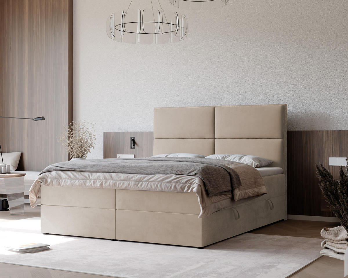 BOXBETT ORFEO 180/200 cm mit Matratze und Topper, Hellbeige - Beige, Textil (180/200cm) - Idohome