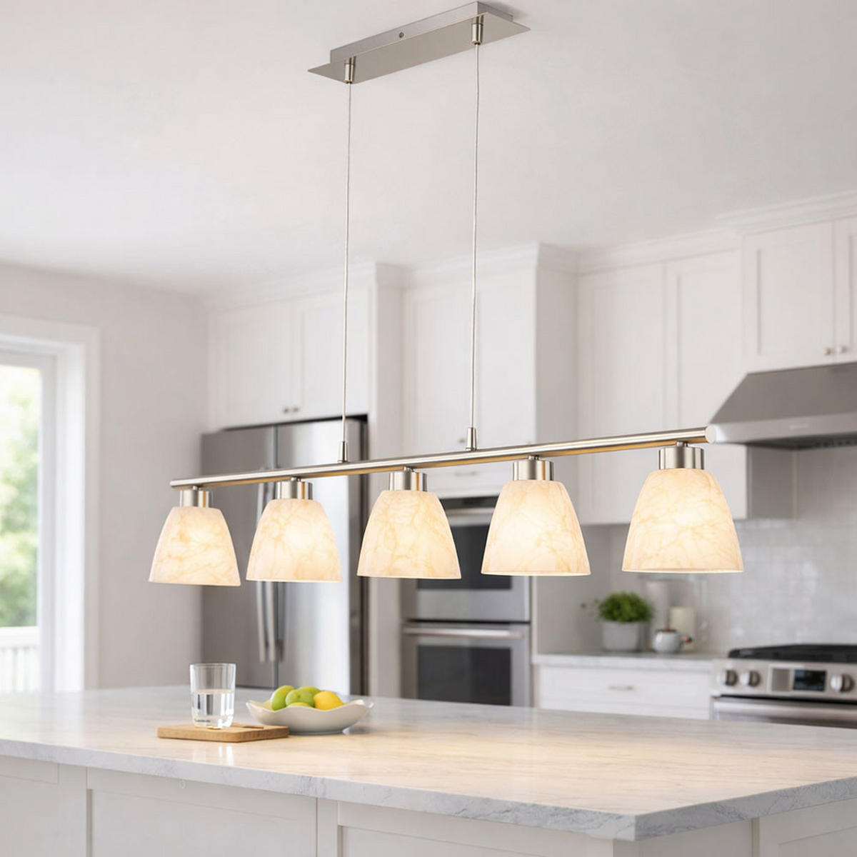 HÄNGELEUCHTE Metall Glas Alabaster Silber - Silberfarben, Glas (93/13/120cm)