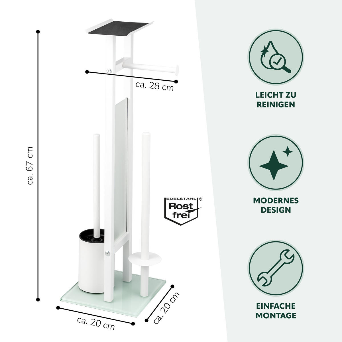 STAND-WC-GARNITUR 4IN1, weiß - Weiß, Metall (28/67/20cm) - eluno