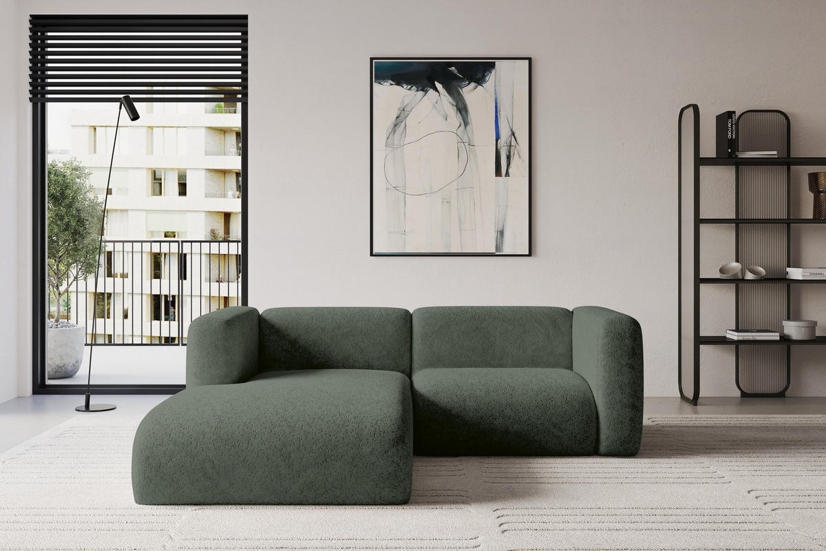 ECKSOFA Ottomane Links MIRA-L1 227x179x89 Grün Velours - Schwarz/Grün, Holzwerkstoff/Kunststoff (227/179cm) - ALTDECOR