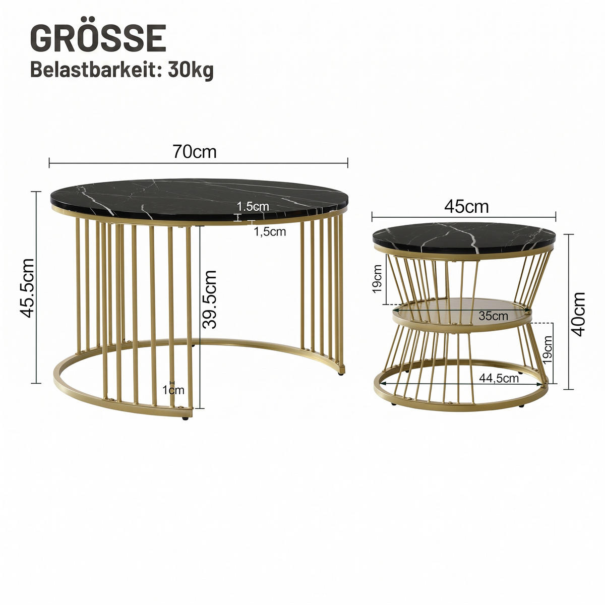 COUCHTISCH-SET, Schwarz,77 x 77 cm/ 45 x 45 cm, 2 Teile - Schwarz, Holzwerkstoff (70/70/45cm) - GENKI LIVING