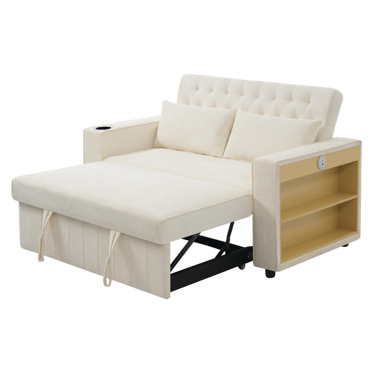 SCHLAFSOFA Multifunktion mit Getränkehalter und USB-Ladeanschlüssen Chenille Beige 140/137/84 cm - Beige, Textil (140/84/137cm) - OKWISH