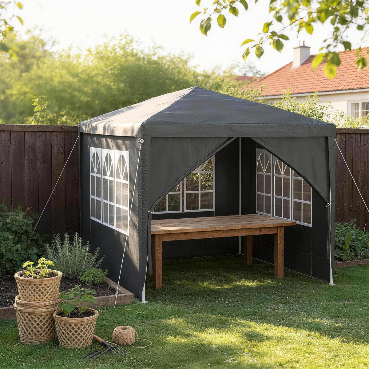 GARTENPAVILLON 300 x 300 cm Anthrazit Wasserdicht mit 4 Seitenwänden - Anthrazit, Textil (300/260/300cm)