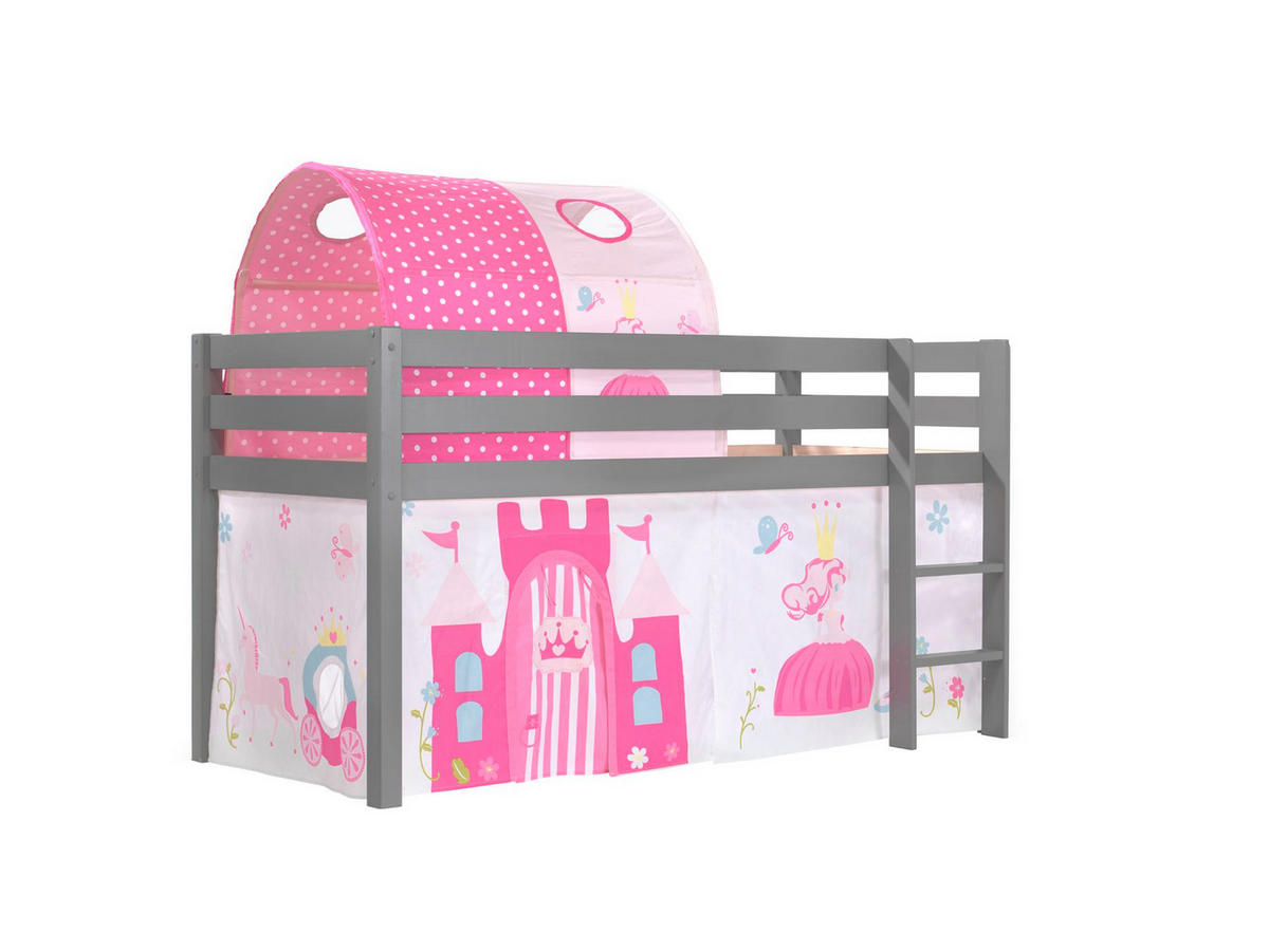 KINDERBETT Karolina 210x114x106 Massivholz Grau Textilset Princess 2 - Magenta/Grau, Holz (90/200cm) - 58aufmkessel
