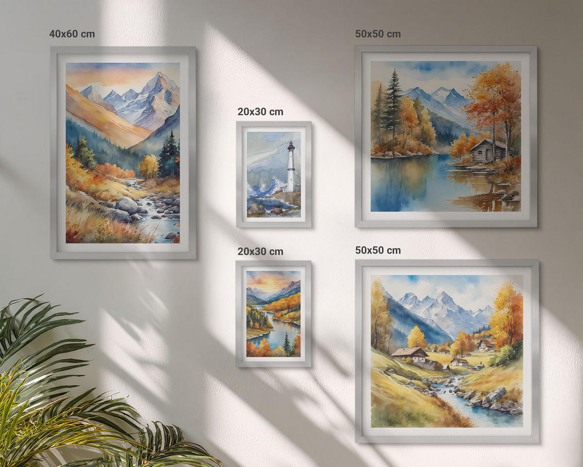 BILDER SET 5er Set - 50x50 cm & 20x30 cm & 40x60 cm Silberner Rahmen - Polnische Städte Ustka Tarnów Sopot - Silberfarben, Kunststoff (40/60cm) - TULUP