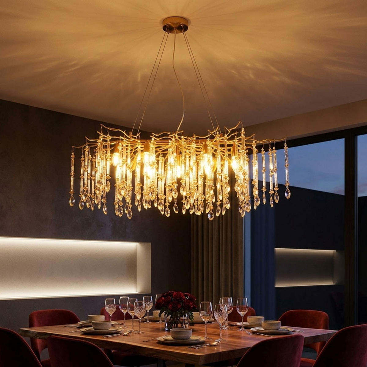 KRONLEUCHTER GLORIA Metall Gold Kristall - Goldfarben, Glas (120/50/120cm) - Globo Lighting