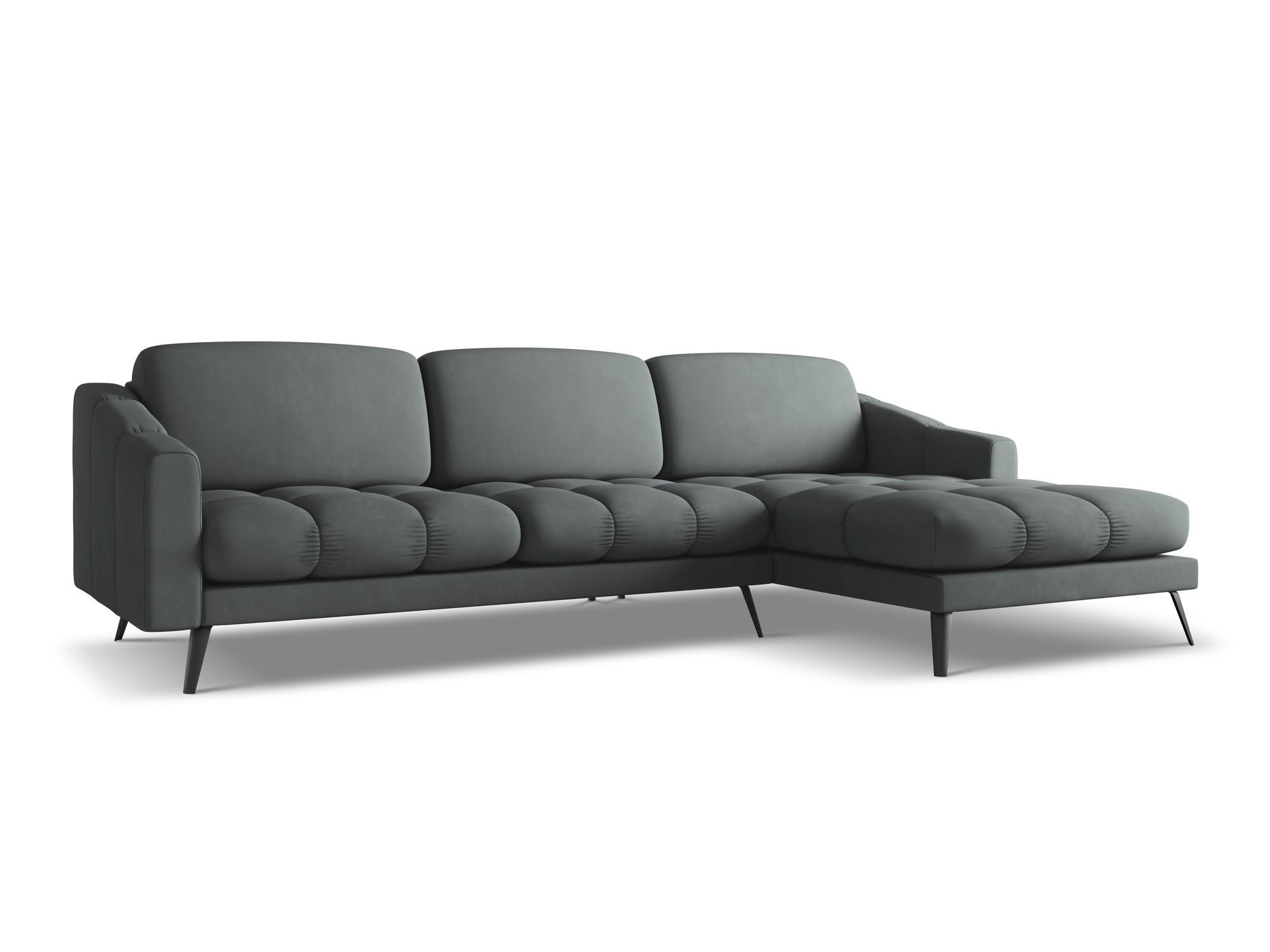 ECKSOFA Rechts Chenille Stoff Grau - Schwarz/Graphitfarben, Textil/Metall (264/160cm) - Makamii