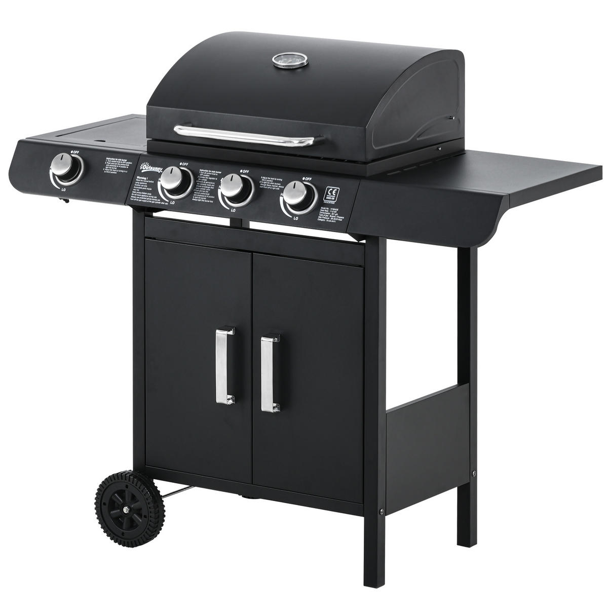 GASGRILL DE-10328 3 Hauptbrenner + Seitenbrenner Schwarz - Schwarz, Metall (50/100/110cm) - ComfortXL