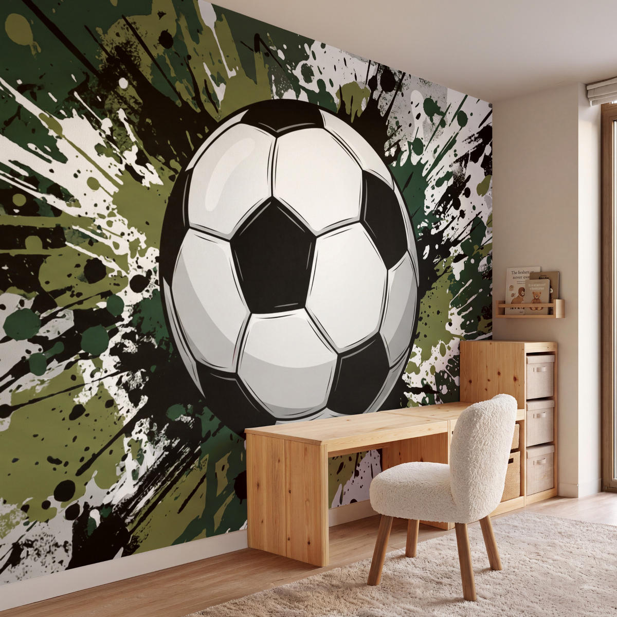 KINDERTAPETE - Fußball - Farbe - Spritzer - Grün - 260x200 cm - Dunkelgrün, Papier (260/200cm) - OnlyWow