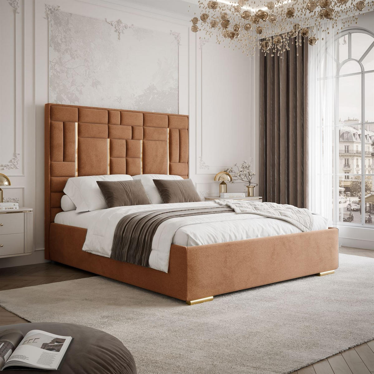 POLSTERBETT BRIGITTE GOLD mit Bettkasten 140x200 cm Element 09 - Orange, Textil (140/200cm) - Lookway