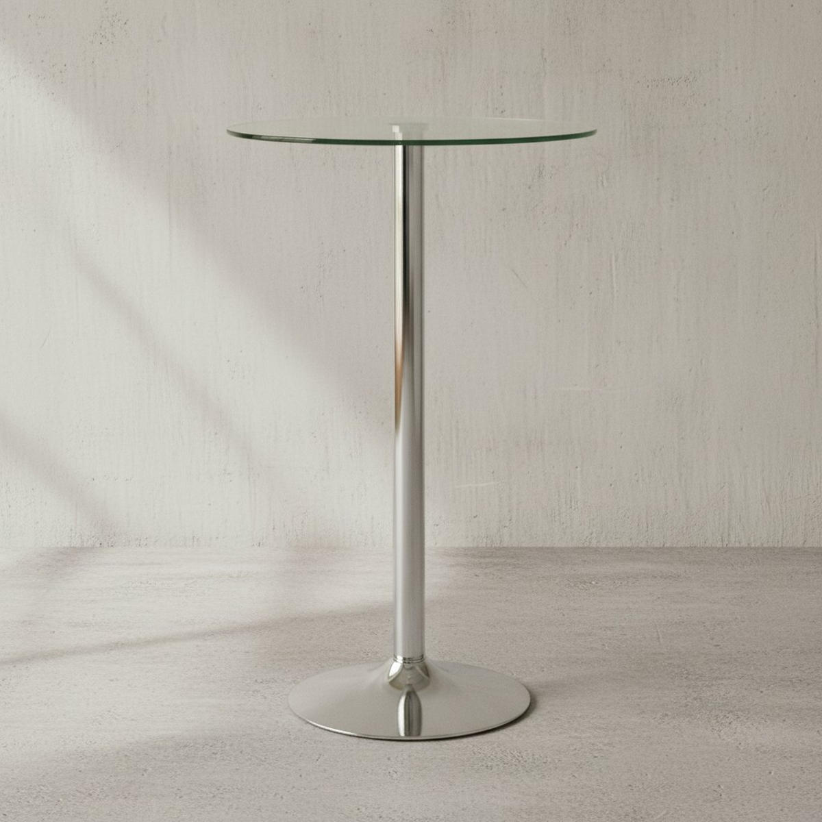 STEHTISCH – Ø 60 cm, Sicherheitsglas, Drehfunktion, Trompetenfuß, Chrom - Silberfarben, Glas/Metall (60/105/60cm) - KADIMA DESIGN