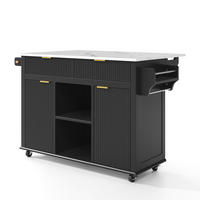 KÜCHENINSEL DE-41395 143/45-69/89,5 cm, klappbare Arbeitsplatte, 2 Schubladen Schwarz - Schwarz, Holzwerkstoff (143/89.5/45cm) - ComfortXL