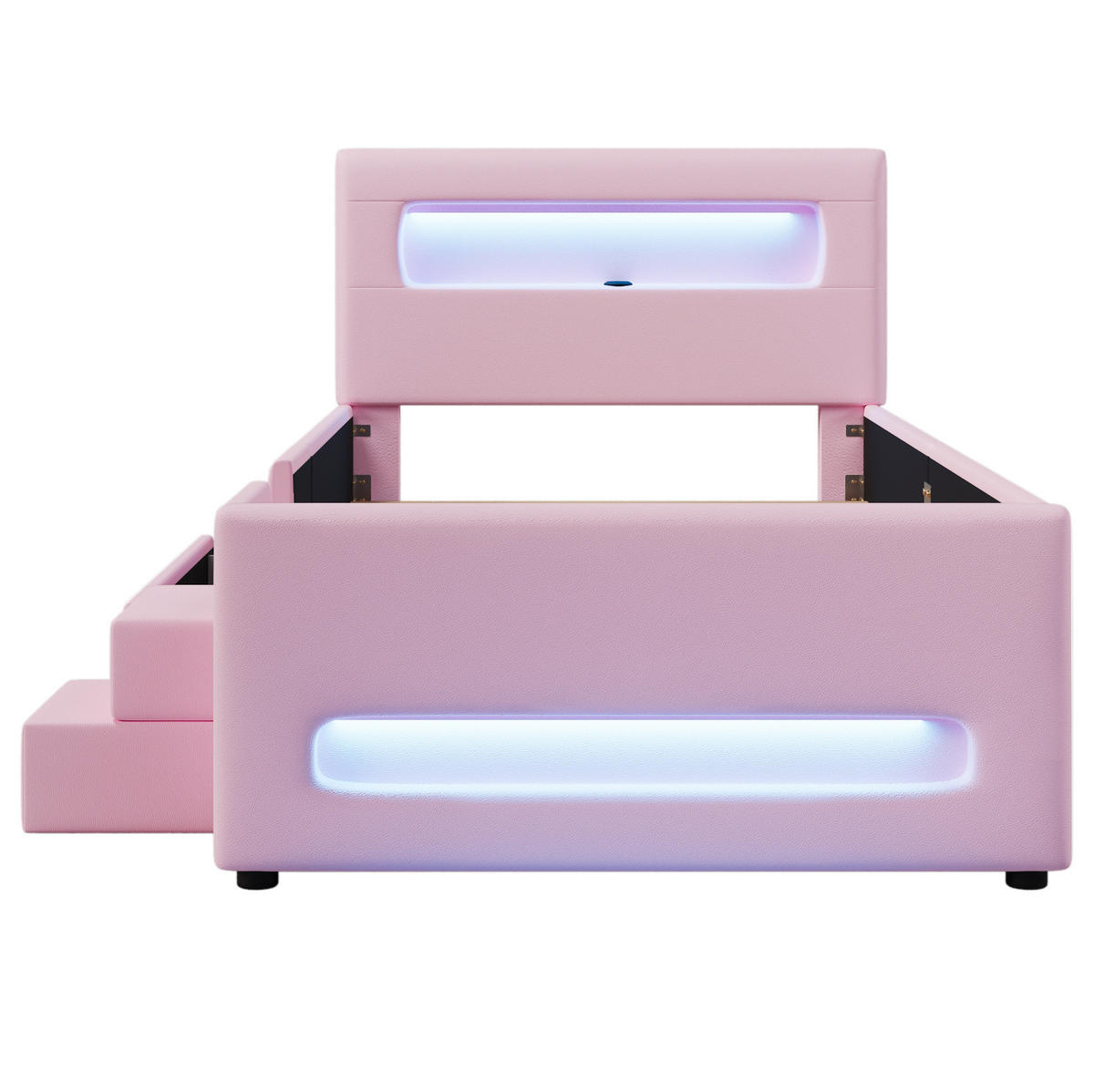 POLSTERBETT 90/200 cm mit Treppe, Schublade und LED-Beleuchtung, PU, Rosa - Rosa, Holzwerkstoff (90/200cm) - Redom