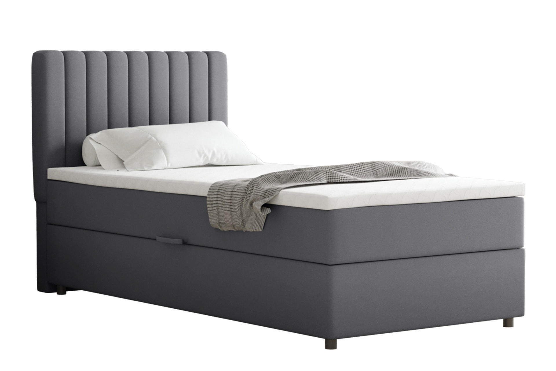 BOXBETT Everest 90 x 200 cm Einzelbett mit hochwertiger Bonell-Matratze und Topper - Grau, Holz (90/200cm) - Panda Möbel