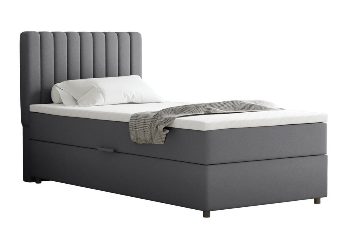 BOXBETT Everest 90 x 200 cm Einzelbett mit hochwertiger Bonell-Matratze und Topper - Grau, Holz (90/200cm) - Panda Möbel