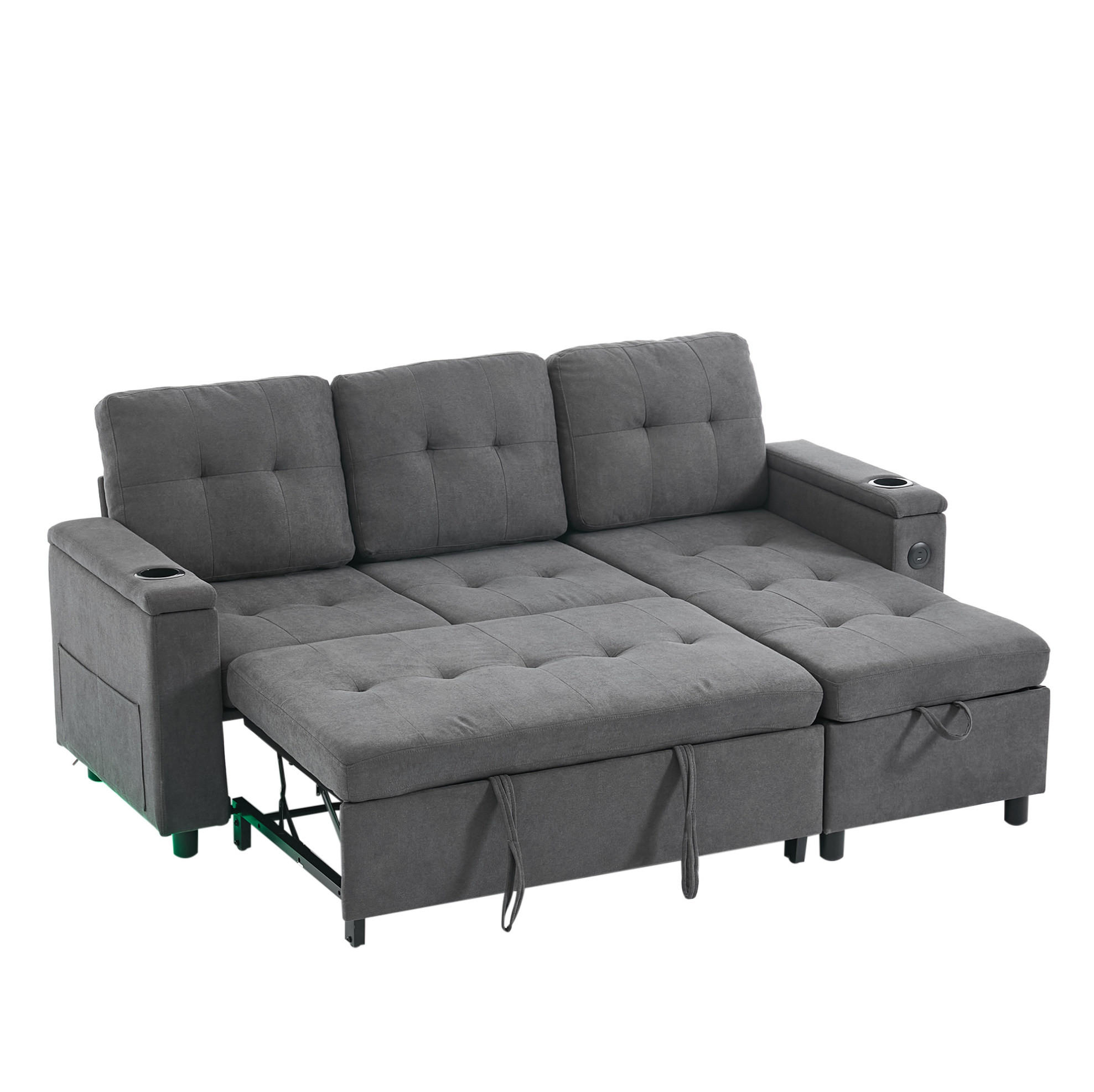 SCHLAFSOFA, Stoff mit Stauraum & LED-Lichtleiste, 208/146/89,5 cm, Grau - Grau, Textil (146/89.5/208cm) - Redom