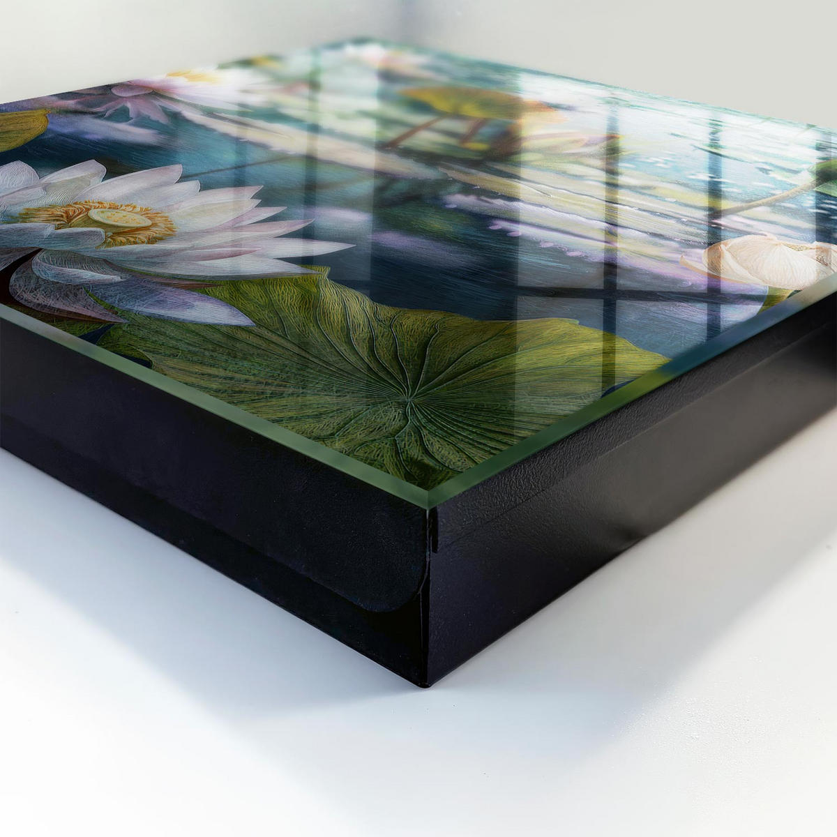 SCHLÜSSELBOX Schwarz 30x30 cm- Türöffnung nach rechts - Wasserblumen - Grün, Metall (30/30/5cm) - TULUP