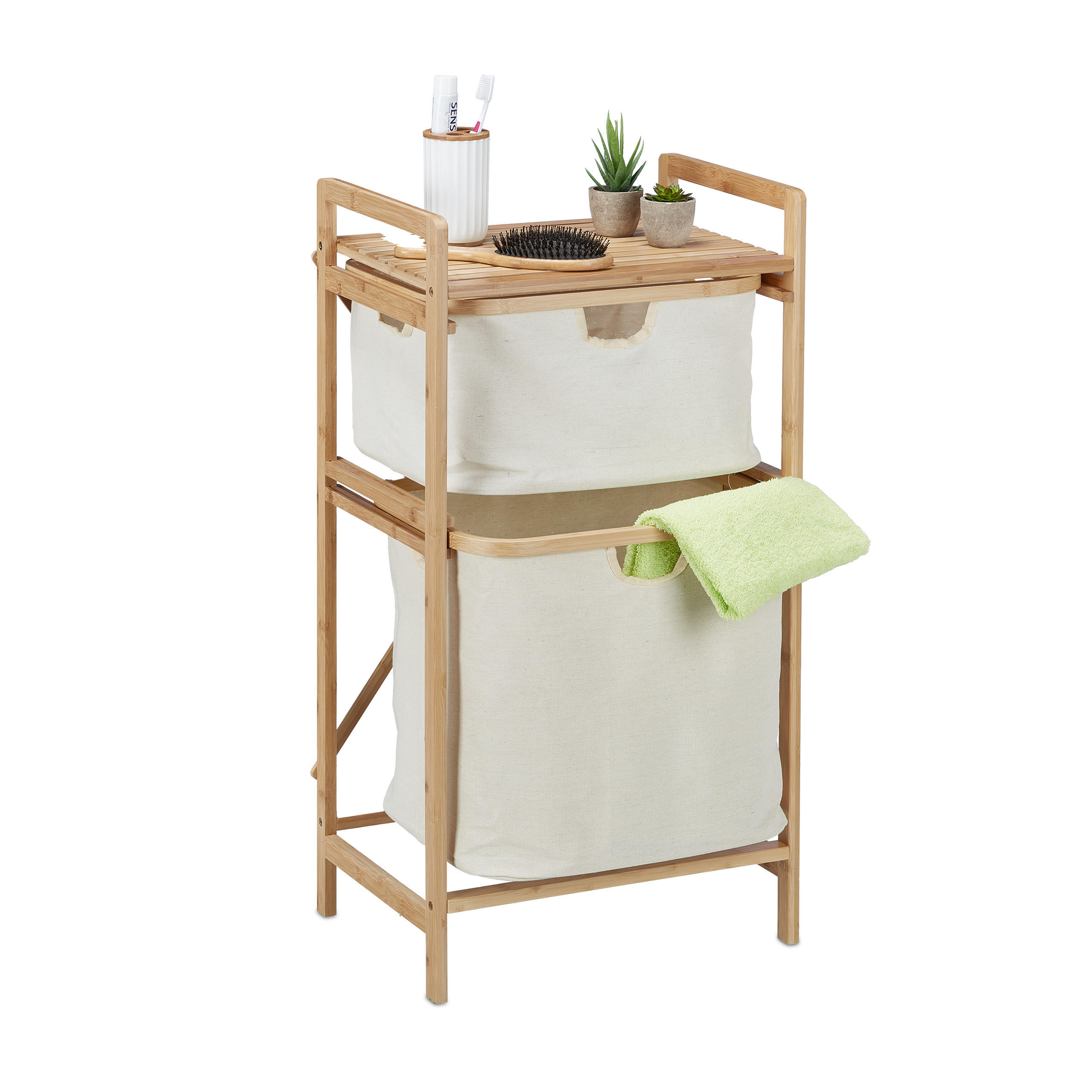 Relaxdays REGÁL Přírodní béžová bambus 2-textilní boxy