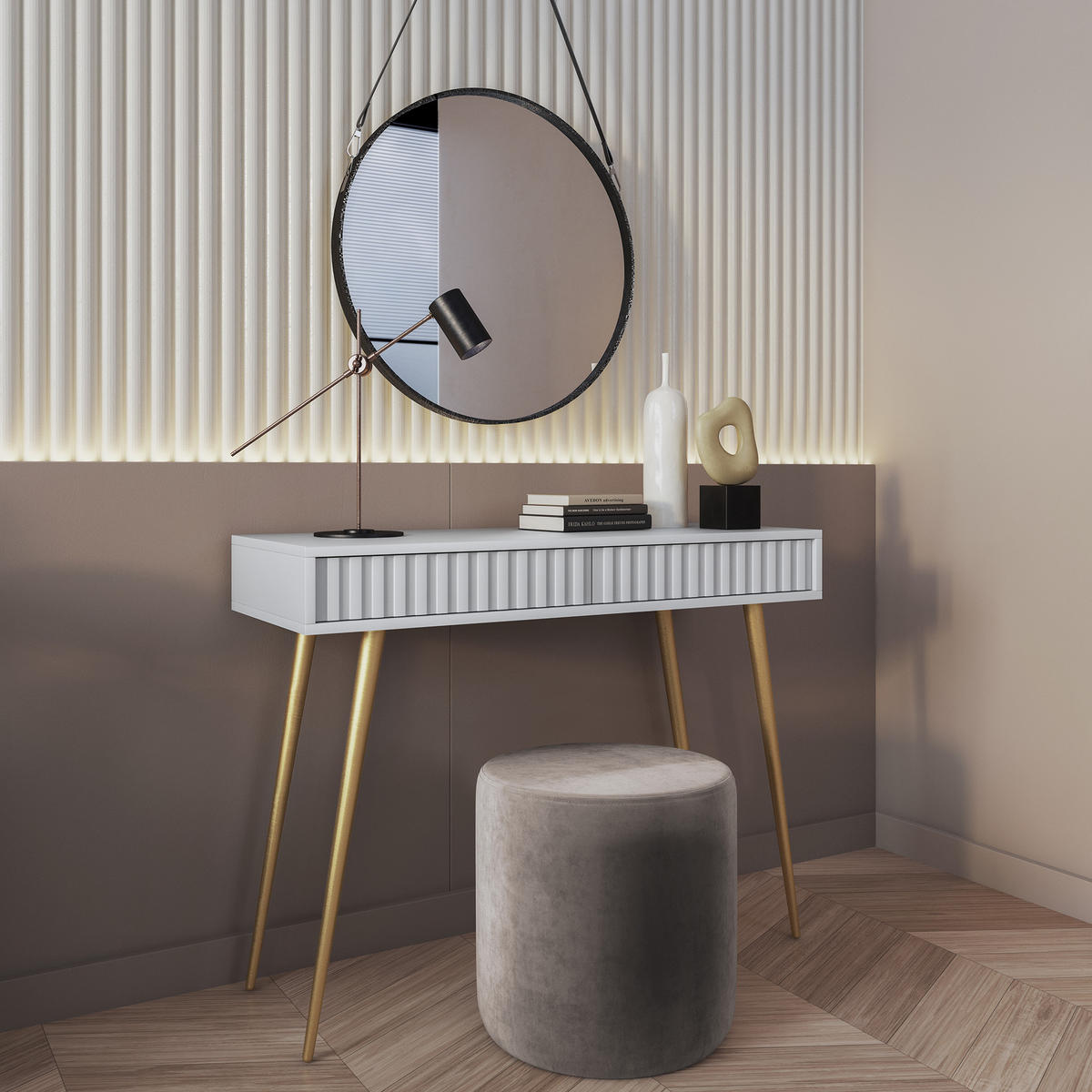 KONSOLENTISCH Bello Weiß mit goldenen Metallbeinen 104 cm - Goldfarben/Weiß, Holzwerkstoff/Metall (38/104/80cm) - Selsey