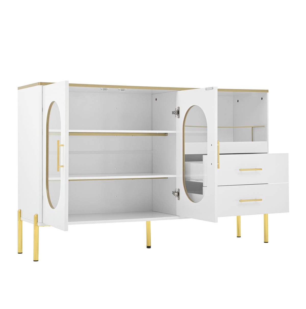 SIDEBOARD 140/38/90 cm mit 2 Glastüren & Schubladen in Weiß - Weiß, Holzwerkstoff (140/90/38cm) - BEAOK