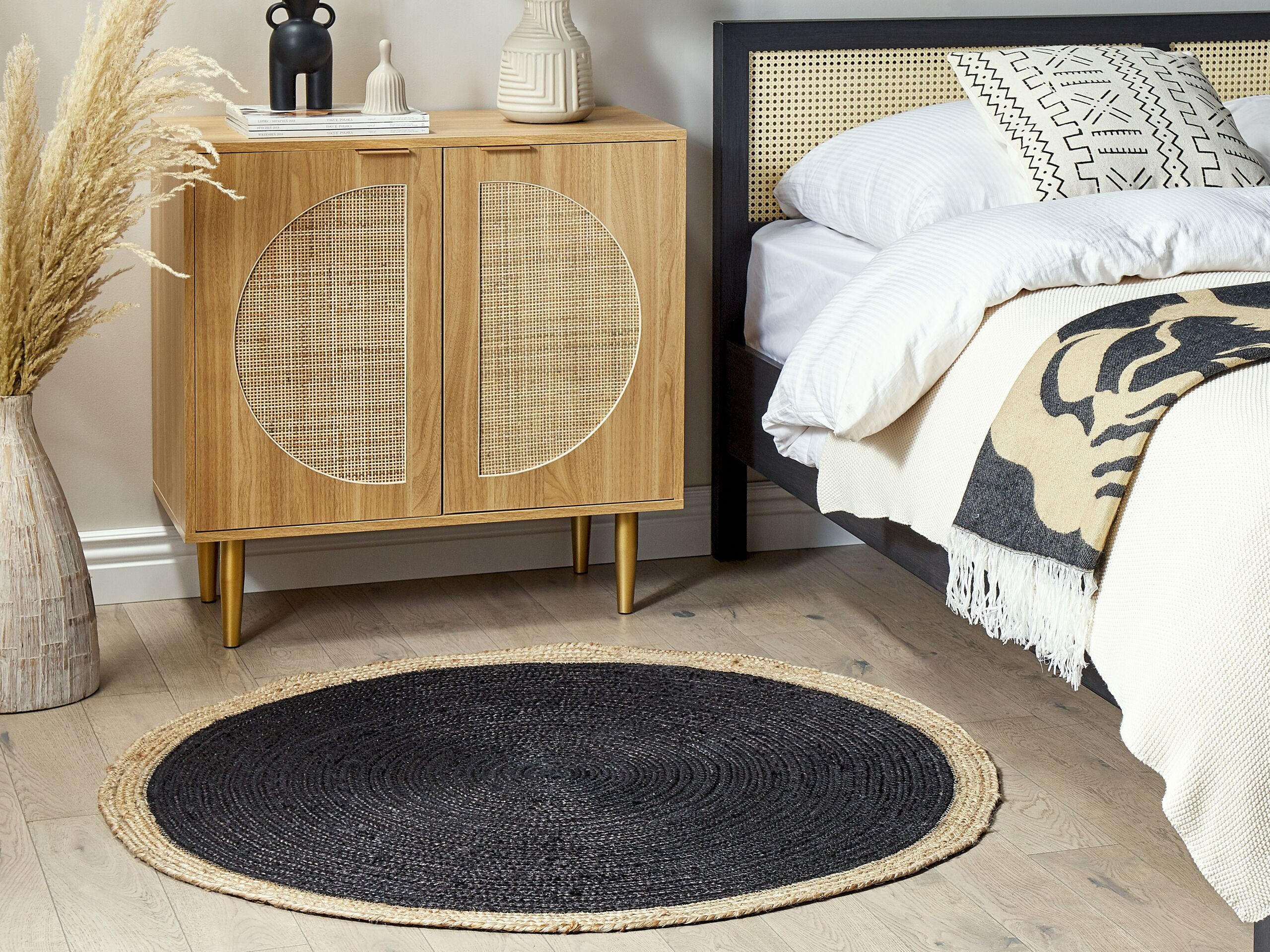 TEPPICH geflochten Menemen 120/120 cm - Schwarz, Naturmaterialen (120/120cm) - Beliani