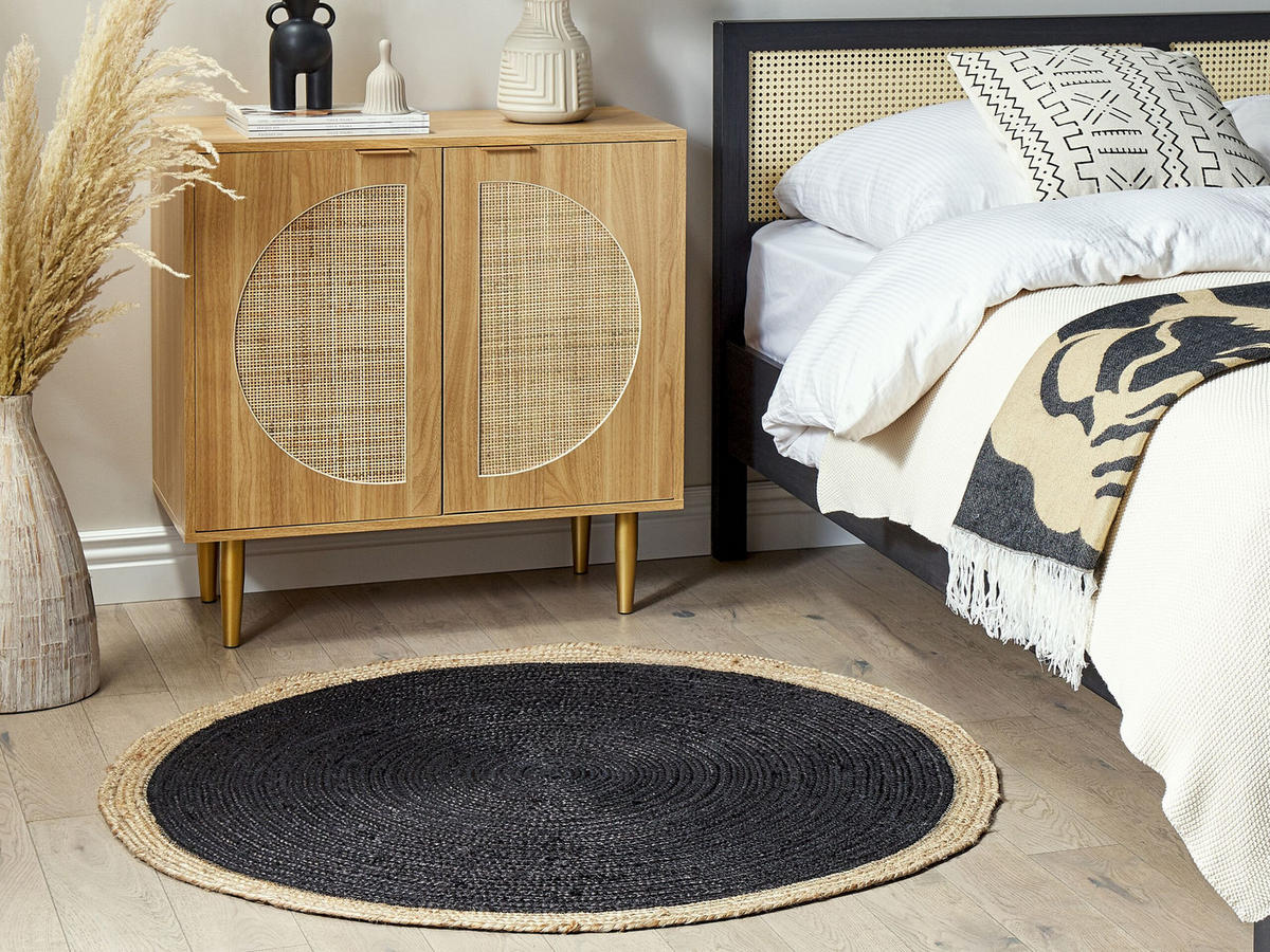 TEPPICH geflochten Menemen 120/120 cm - Schwarz, Naturmaterialien (120/120cm) - Beliani