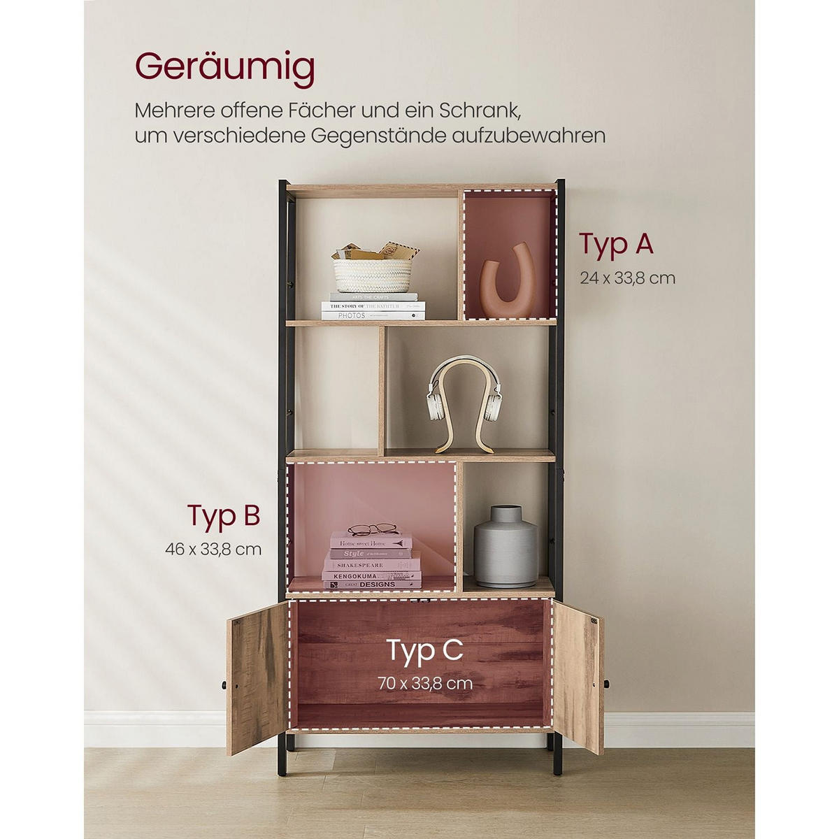 BÜCHERREGAL RABAT - Braun, Holzwerkstoff (74/154.5/30cm) - Hansiro