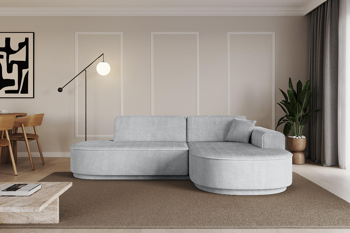 ECKSOFA Ottomane Rechts MARI-L1-v3 - 243x171x83 cm Grau Cord - Schwarz/Grau, Holzwerkstoff/Kunststoff (171/243cm) - ALTDECOR