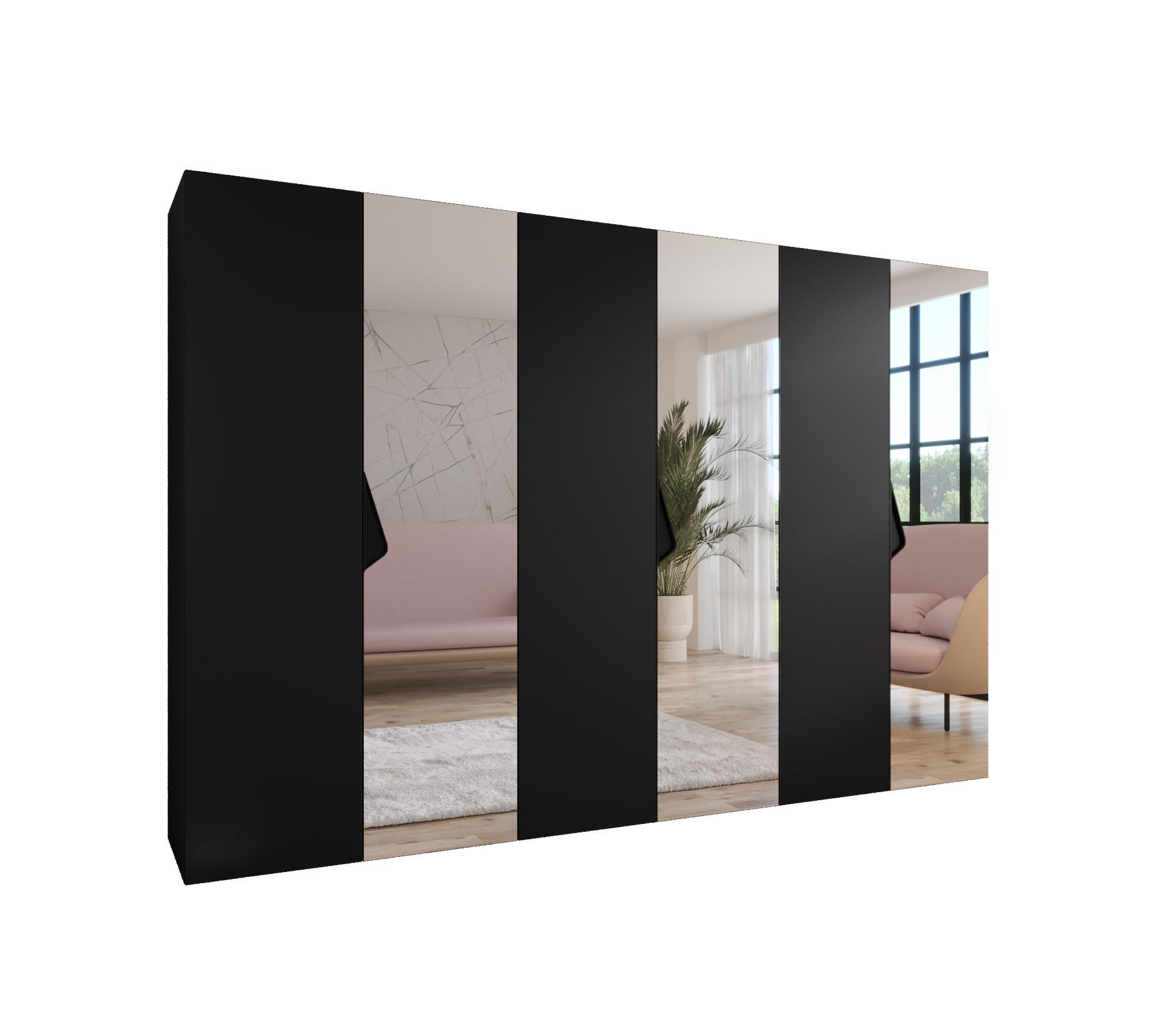 Abiks Möbel Drehtürenschrank Schwarz, Schwarz 300x202x52 cm