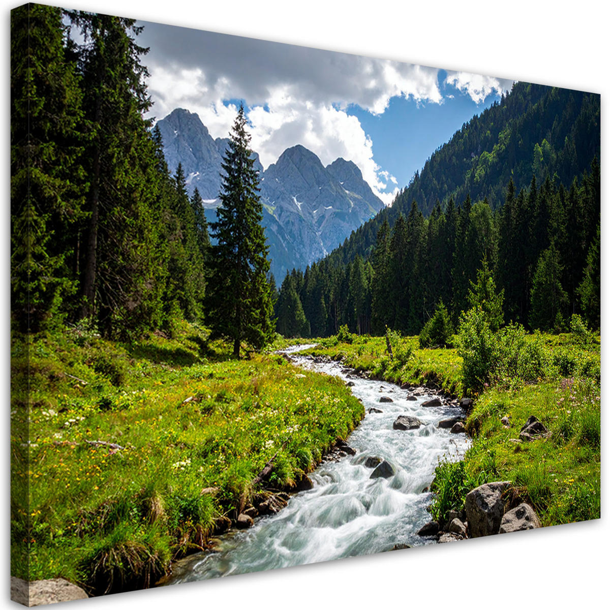 LEINWANDBILD Berglandschaft Bach Natur 90x60cm - Grün, Textil (90/60cm) - Feeby