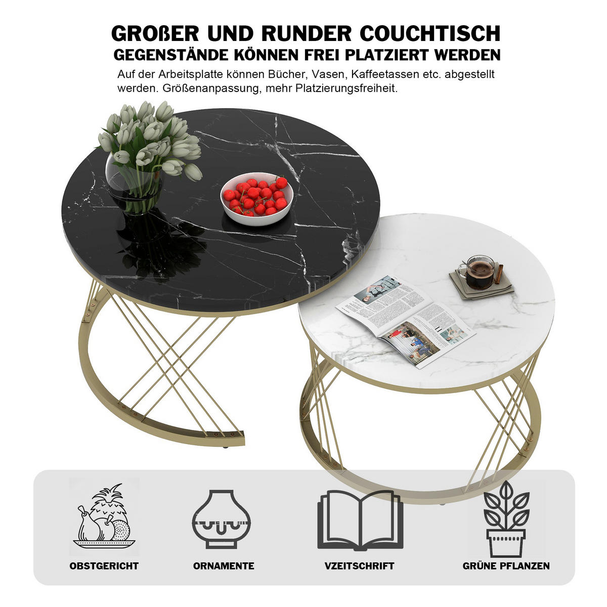 COUCHTISCH-SET 2er-Set Schwarz und Weiß - Schwarz, Holzwerkstoff (70/70/45cm) - Urban Meuble