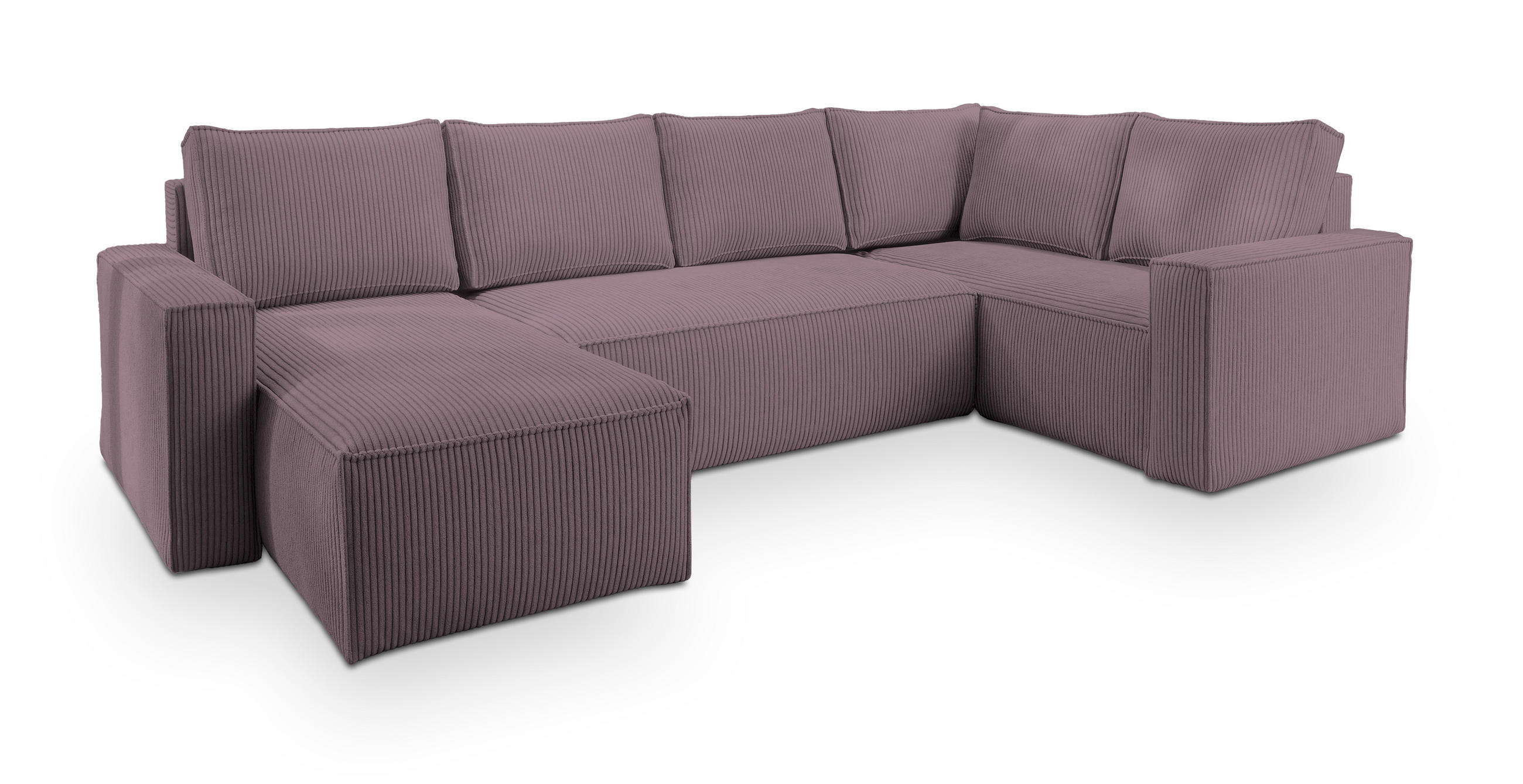 WOHNLANDSCHAFT NORENA R-S Lila Kordstoff mit Schlaffunktion - Lila, Holz (295/85/157.5cm) - MASSENO