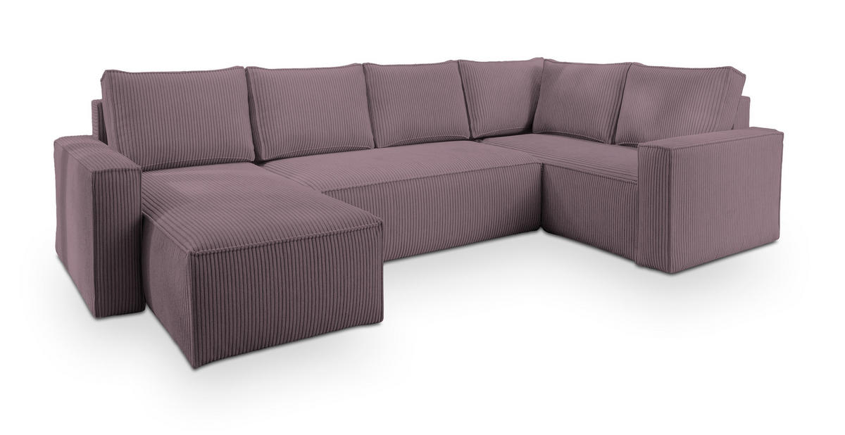 WOHNLANDSCHAFT NORENA R-S Lila Kordstoff mit Schlaffunktion - Lila, Holz (295/85/157.5cm) - MASSENO
