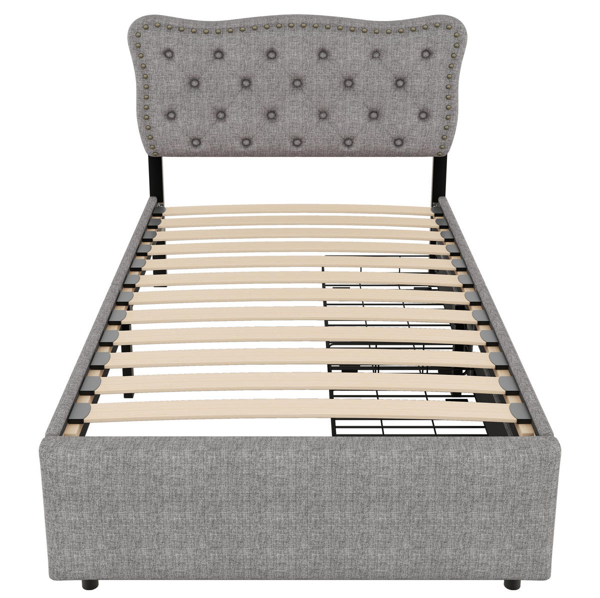 POLSTERBETT 90/200 cm Grau mit 2 Schubladen und verstellbarem Kopfteil - Grau, Textil (90/200cm) - Flora Grace