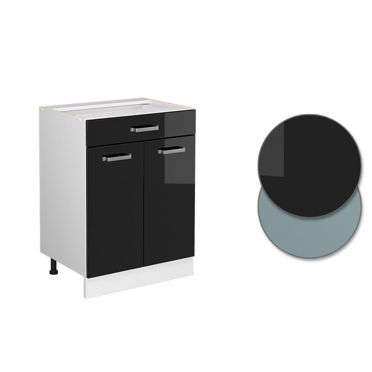 KÜCHENUNTERSCHRANK R-Line Schwarz Hochglanz 60 cm mit Schublade AP Anthrazit - Schwarz Hochglanz/Schwarz, Holzwerkstoff (60/81.6/60cm) - Vicco
