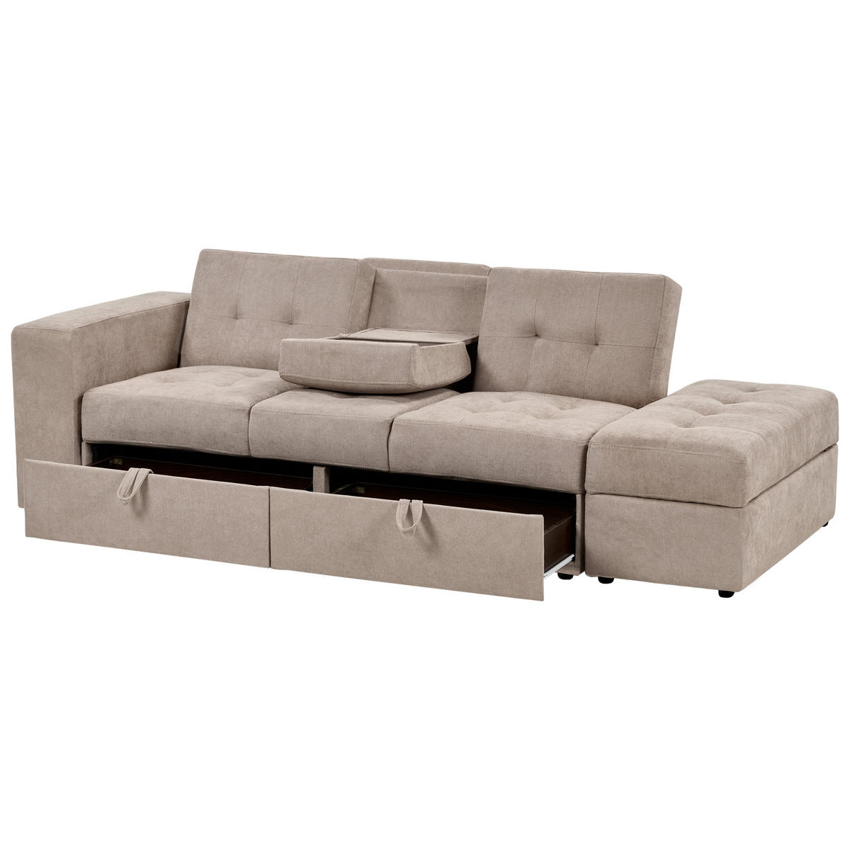 CANAPEA EXTENSIBILĂ cu 3 locuri textil maro deschisă cu spațiu de depozitare Falster - maro deschis, material textil (210/75/94cm) - Beliani