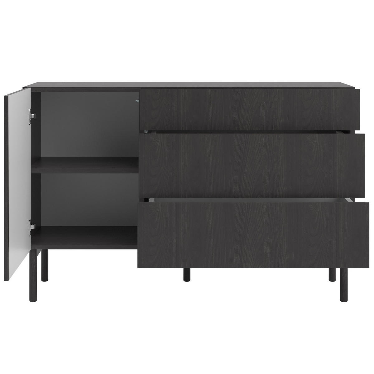 SIDEBOARD Nolie Holzoptik Esche Schwarz mit 3 Schubladen 140 cm - Schwarz, Holz/Holzwerkstoff (140/90.6/38cm) - Selsey