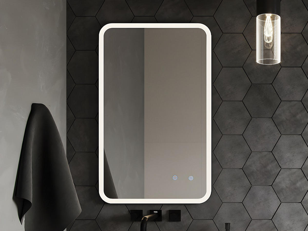 BADEZIMMERSPIEGEL rechteckig mit Beleuchtung beschlagfrei - 50 x 80 cm - LIMORICO - Schwarz, Glas (50/80/4.05cm) - Vente-Unique