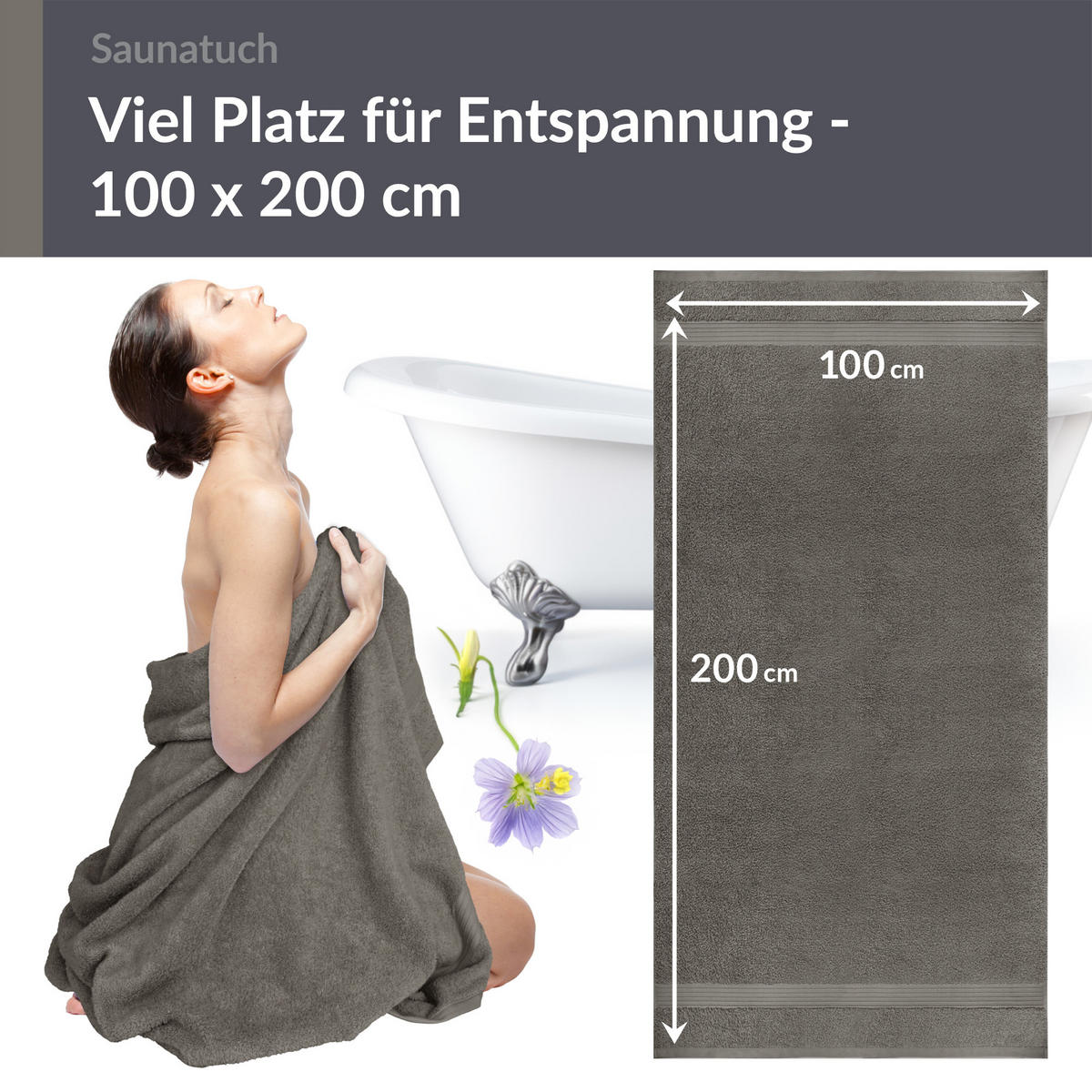 BADETUCH Linz Dunkelgrau 100x200 cm - Grau, Textil (100/200cm) - Lashuma