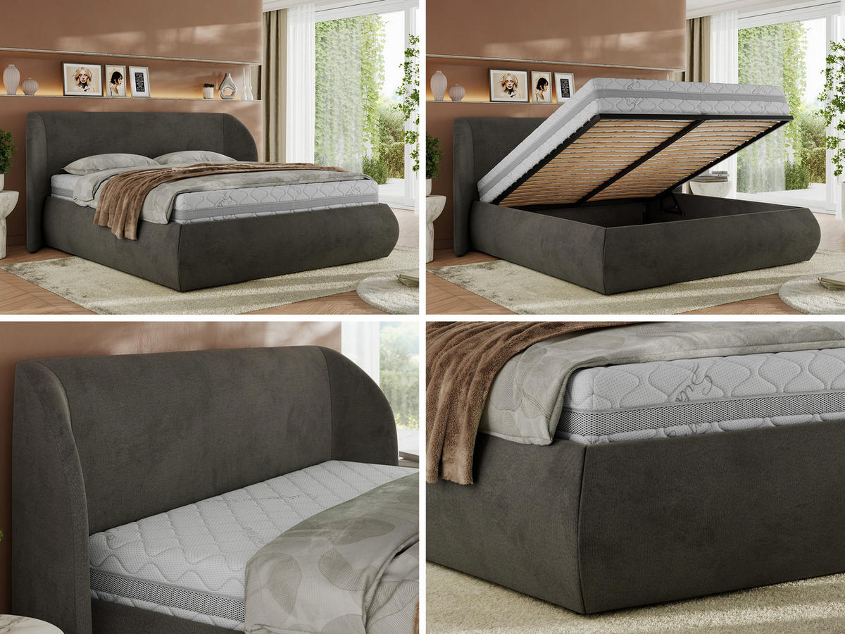 POLSTERBETT CAELA CLASSIC 180/200 - Dunkelgrau Velvet - Pocket-Matratze - Dunkelgrau, Textil (180/200cm) - MKS