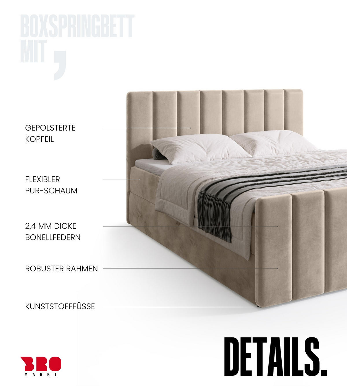 BOXSPRINGBETT Denver DUO mit Topper 160x200 Beige - Ecru, Textil (160/200cm) - Bromarkt